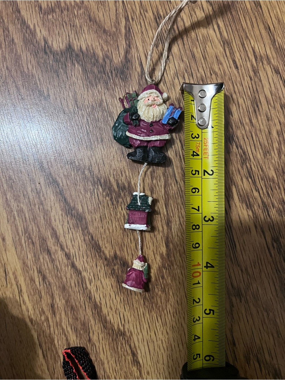 Festive Santa Hanging Ornament - Red Green christmas holidays dangling vtg